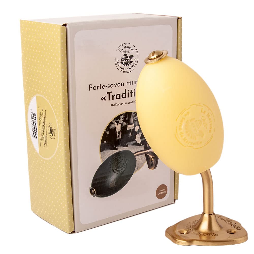 Maison du Savon de Marseille - Rotating Wall Mounted Soap Holder - Durable Brass Finish with 270 Gram Soap (Lemon)