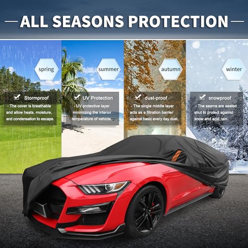 Image of X AUTOHAUX Car Cover Outdoor Waterproof Sun Rain Snow Hail Protection with Left Side Door Zipper 210D-PU for Ford for Mustang