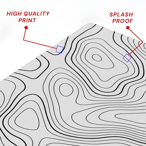 Image of White Topographical Extended Mouse Pad (11x23) for Laptop Desktop PC and Gaming Desk Mat Rubber Base Desk Pad