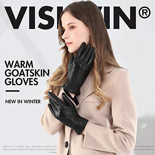 vislivin Vollhand Touchscreen-Handschuhe für Damen Leder Handschuhe Warmer Winter SMS Autofahren Handschuh Schwarz M