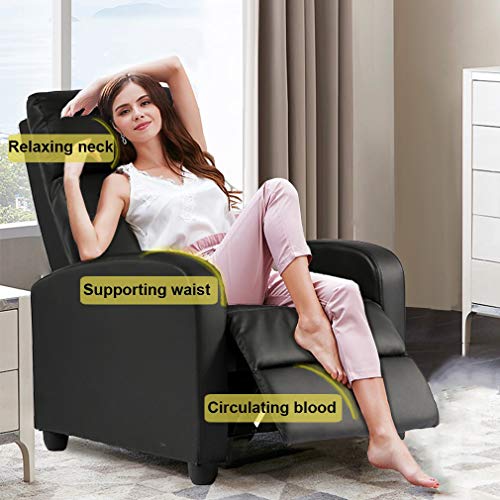 Sillón reclinable cuero PU negro confortable miniatura 6