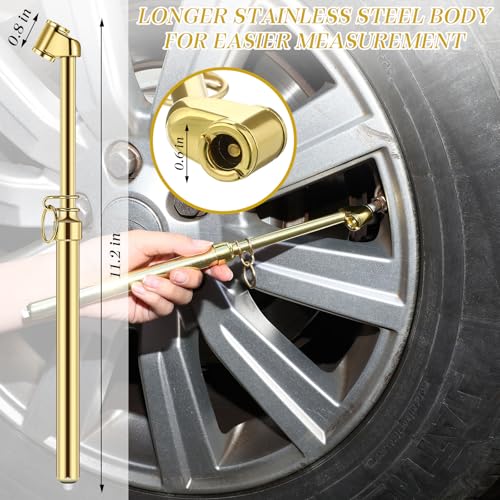 Image of Yunsailing 10 Pcs 10 Pcs Dual Head Tire Pressure Gauge Heavy Duty Truck Tires Air Pressures Gauges with Hook Range 10-150psi, 0.7-10.3bar for Semi Trucks Car Bus Rv Van (Gold)