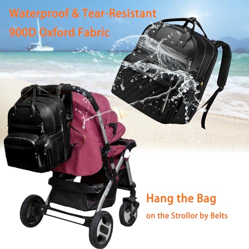Image of Astro alan Baby Diaper Bag Backpack with Changing Station, Waterproof Large Capacity Diaper Bag for Moms and Dads, Plant-Based Leather with USB Charging Port, Baby Gift for New Parents, Black