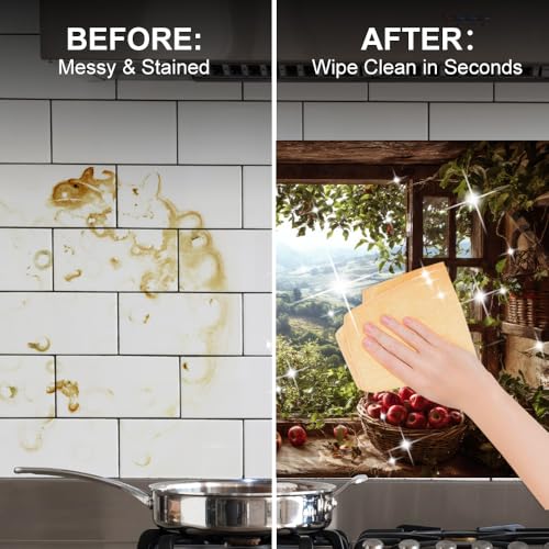 Image of Apple Harvest Window Backsplash Peel and Stick, 35.4x23.6 in