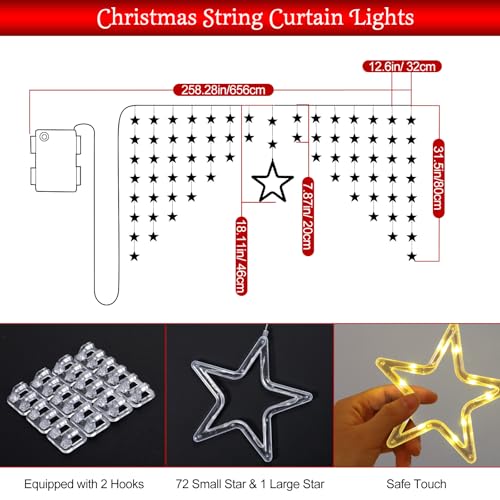 Lewondr 82 LED Christmas Star String Curtain Lights with 6H Timer & 8 Modes by Lewondr - Used condition - Image 6