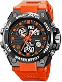 findtime Orologio da uomo arancione alla moda militare colorato con retroilluminazione a LED impermeabile sveglia cronometro Caratteristiche analogico digitale elettronico al quarzo sportivo orologio
