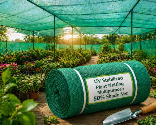 Image of Green Shade Net, 50% UV Sun Protection, for Terrace, Garden, Green House, Balcony, & Gardening Multipurpose Agro Netting (10x4 feet)