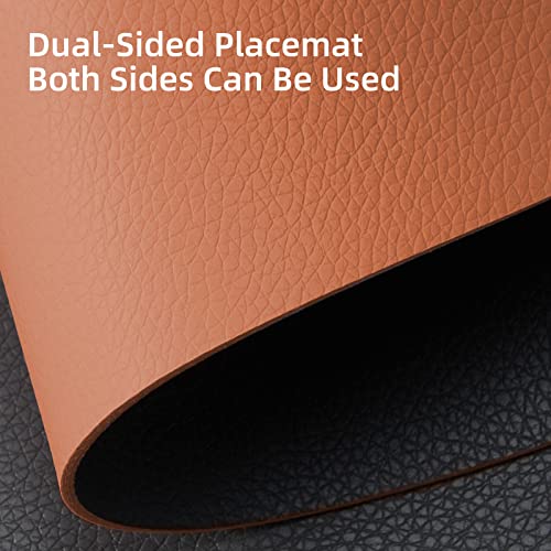 Faux Leather Placemats And Coasters Set Of 2, Dual-Sided Round Place Mats For Kitchen Dining Patio Table, Washable Oval Modern Table Mates, Non-Slip Heat Resistant Coffee Mates, Black Brown Placemats #TOP2