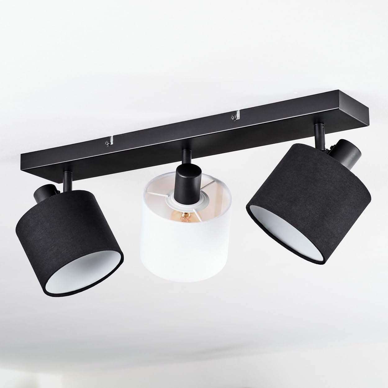 HOFSTEIN Lampa sufitowa Bassagoda, lampa sufitowa z metalu/materiału w kolorze czarnym/białym, regulowana lampa o nowoczesnym wzornictwie (abażury Ø 12 cm), 3 x E14, do jadalni, salonu, sypialni