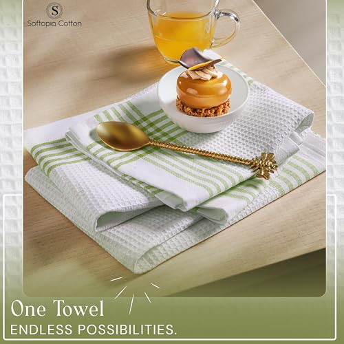 Image of Waffle White & Lemon Green 4 Pack Kitchen Towels, 100% Cotton, 16x26 inches, Everyday Use Dish Cloths Set, Durable and Absorbent Hand Towel, Ideal for Drying Dishes, DIY Embroidery