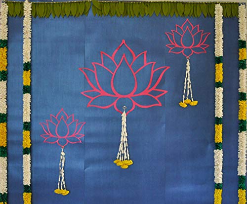 Image of Desi Favors Set of 3 Lotus Cutouts for Wedding | Varalakshmi Vratam Pooja | Indian Housewarming Door Entryway Backdrop Decorations | Handmade Paper Cutout | 27x24.5 Inch (Large) & 14x10 Inch (Small)