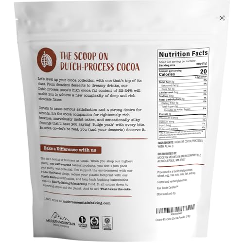 Image of Dutch Processed Cocoa Powder (5 lb) Unsweetened, Extra Rich Cocoa Flavor, 22-24% Fat, Premium Culinary Grade, Non-GMO Sourced, Fair Trade Certified, Perfect Cocoa for Baking and Cooking