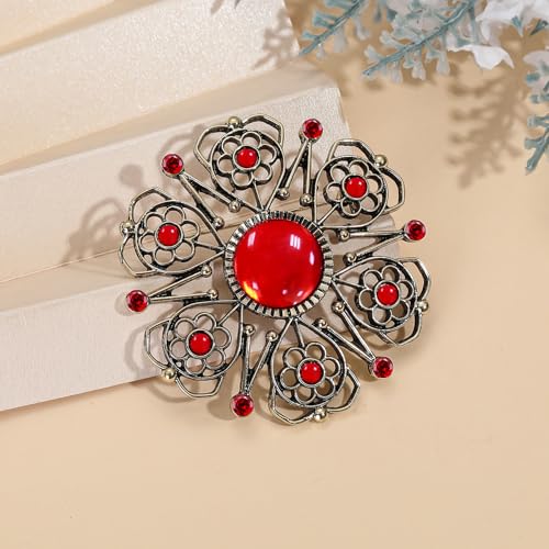 Image of Vintage Flower Pins and Brooches for Women, Red Rhinestone Brooch Pins, Costume Jewelry Brooch for Women, B19C