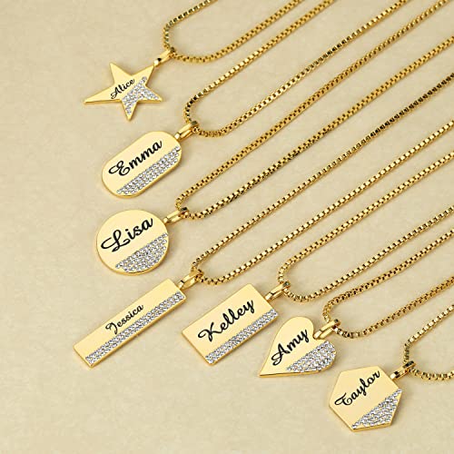 Leaocean Side Pave Star Charm Custom Name Necklace Engraved Letter 18K Gold Plated Necklace Personalized Jewelry Gift For Best Friend Stainless Steel Carving Personalise Jewelry Pendant Necklace  thumb #7