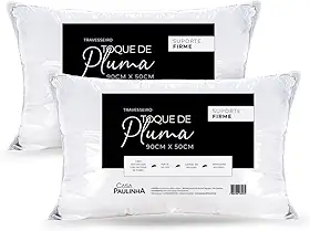 Kit 2 Travesseiros King 90x50 Cm Toque De Pluma Firme E Macio – Alto, Antialérgico, Antiácaro, Lavável, Ideal Para Dormir De Lado Ou Costas, Conforto Premium Casa Paulinha