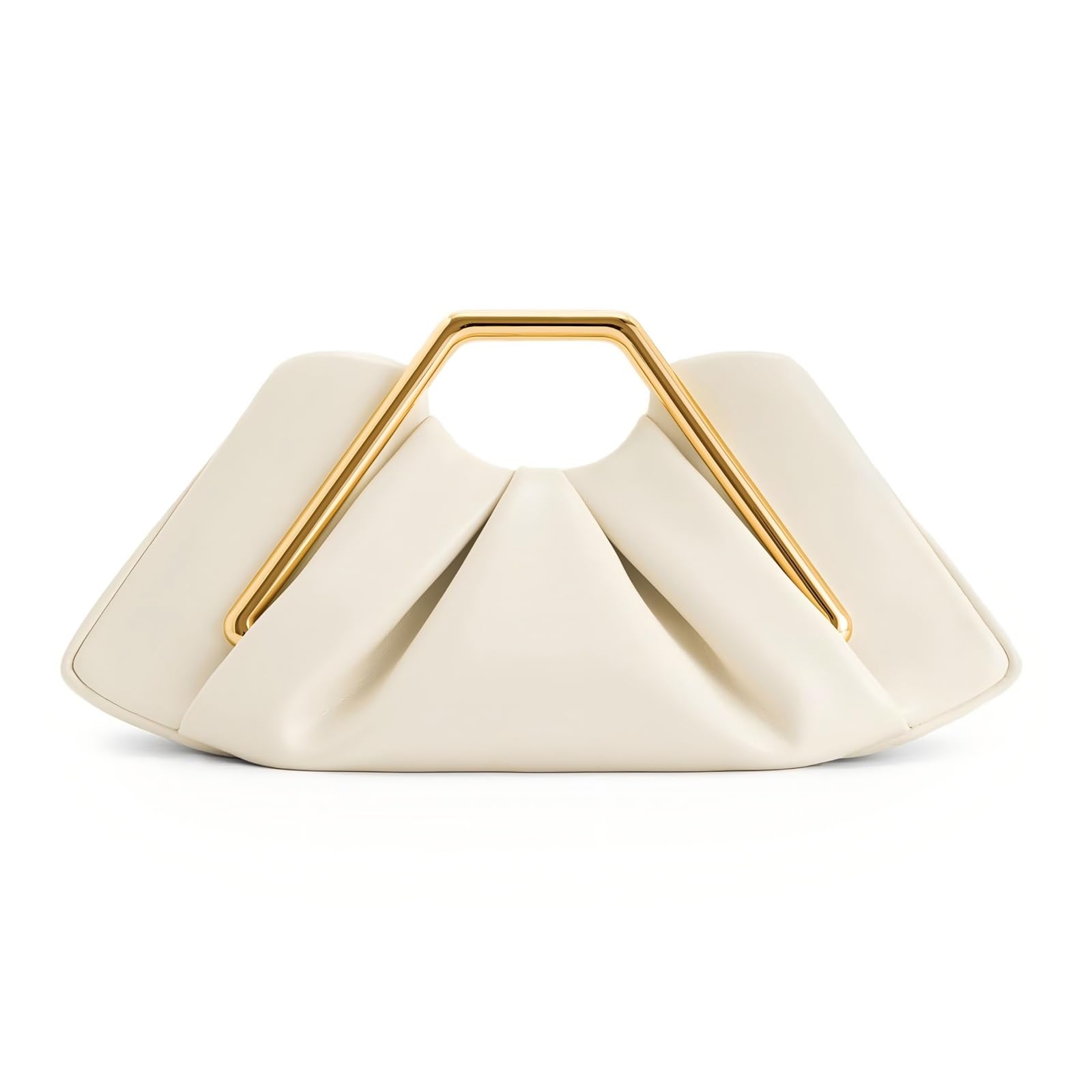 Women's Ruched Cloud Dumpling Clutch Purse with Geometric Metal Handle, Vintage Evening Bag for Wedding Party