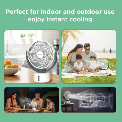 Image of EcoLink Spin Smart Personal Fan (White Grey) | Compact Desk Fan | Powerful Airflow | USB Rechargeable | Quiet Cooling for Home & Office | Pack of 1