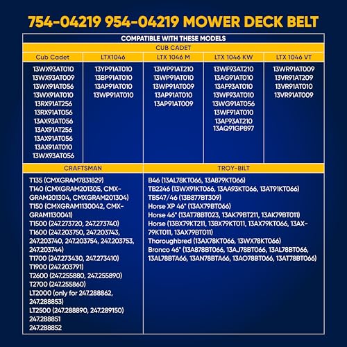 Image of Canamax 754-04219 954-04219 Mower Deck Belt - Compatible with 46 inch Deck Cub Cadet Troy-Bilt MTD LTX1045 LTX1046 Horse XP Bronco | Aramid Cord | 1 /2 inch x 103.25 inch