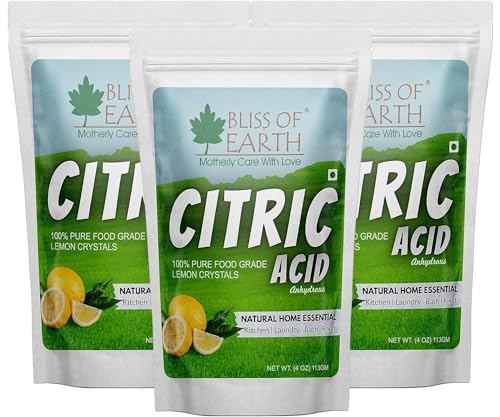Bliss of Earth Citric Acid Powder Food Grade 100% Pure & Natural Anhydrous Citric Acid for Baking Cooking Cleaning Descaling Soap Making & DIY Uses Pack of 3x113g