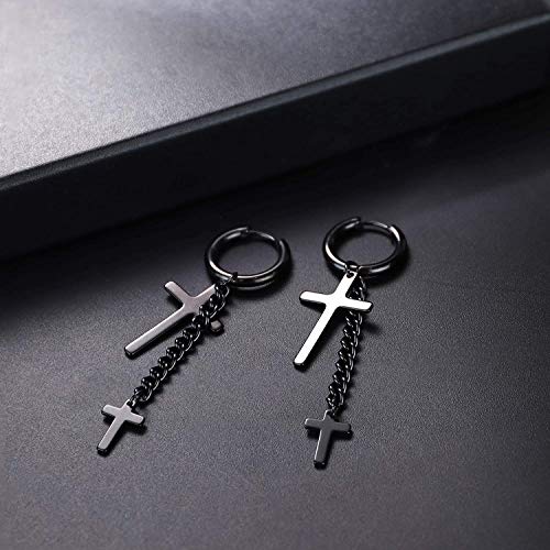 Milacolato 6 paires en Acier Inoxydable 316L Pendantes Boucle Doreille Noir Hommes Femmes Boucles D'oreilles Créoles Balancent Chaîne Punk Gothique Kpop Boucles D'oreilles Unisexe Noir – Image 7