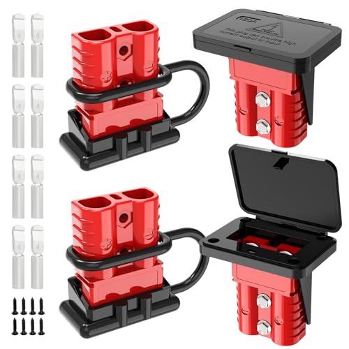 Malictele Anderson Connector 120AMP 2-6 Gauge Battery Quick Connect 12V-36V Anderson Plug Battery Cable Quick Connect Disconnect Plug Winch Wiring Kit for Cable RV Truck Winch (4 Pack)-RED