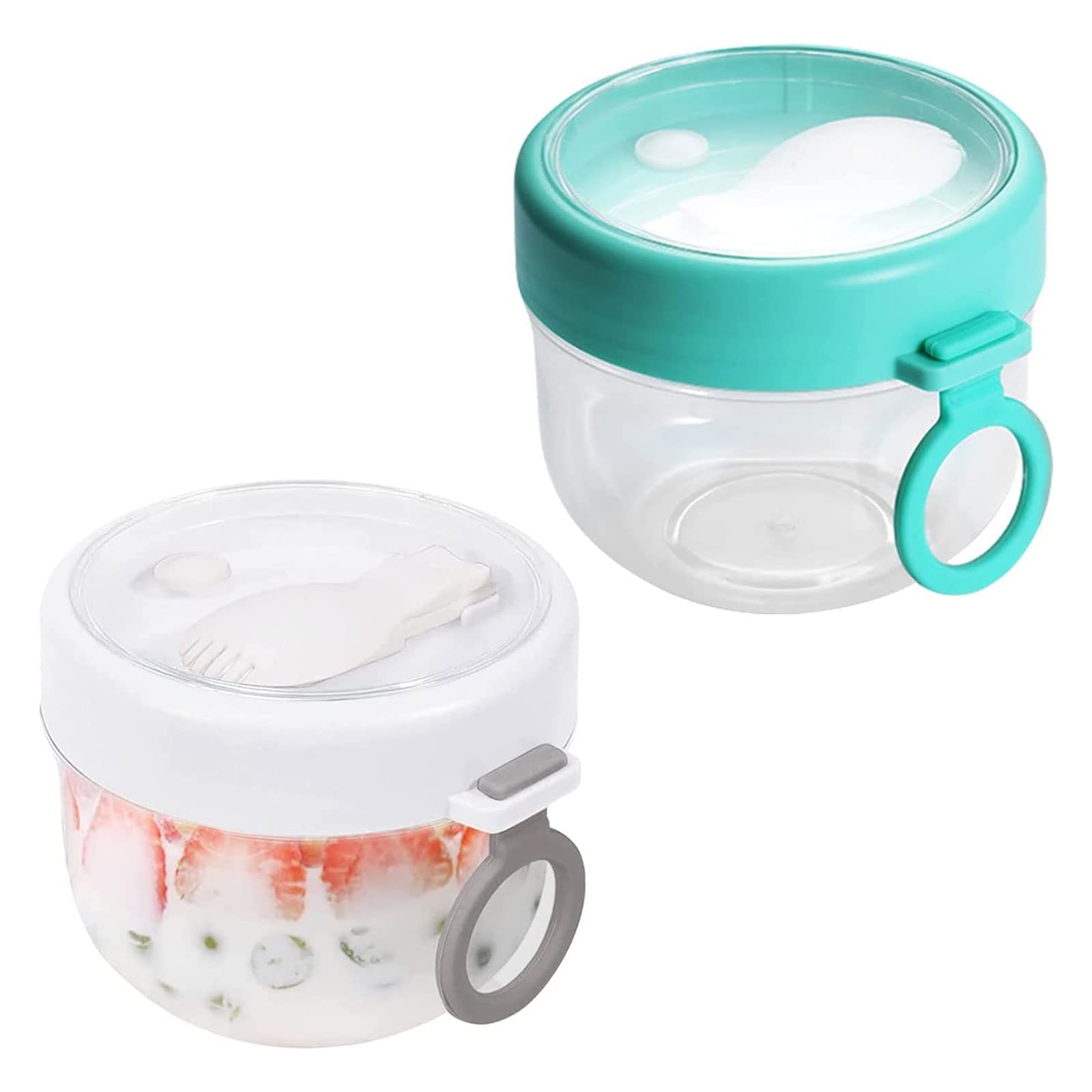 CRFFZ 2 Pcs Breakfast Cup Overnight Oat Containers with Lids and Spoons Large Capacity Airtight Jars for Milk, Cereal, Fruit Large Capacity Dessert Cup