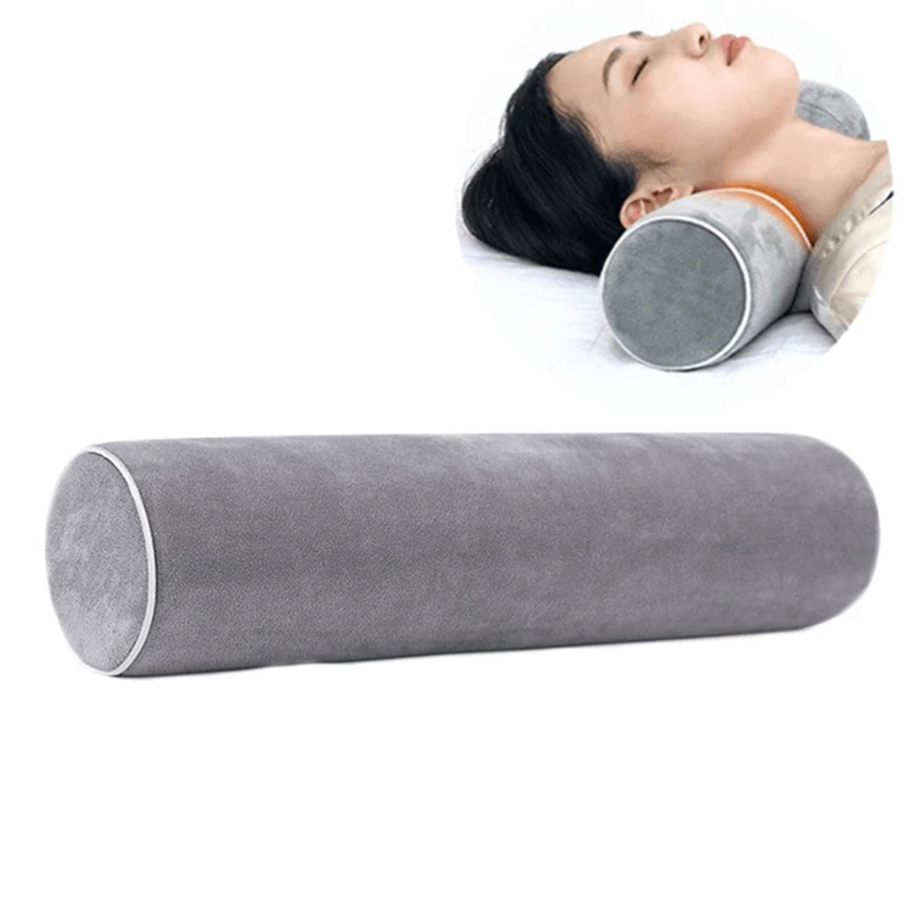 1 PCS Round Memory Foam Neck Support Bed Pillow Ergonomically Designed for Spine Head Neck Back or Legs Support Ideal for Shoulder and Neck Pain Relief Orthopedic Pillow During Sleep (Grey)