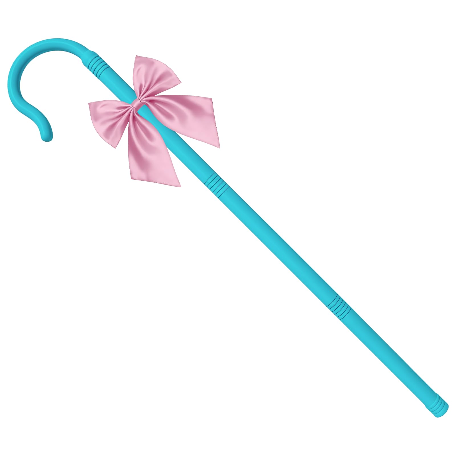 RmKbe Blue Shepherd Staff and Pink Bow Tie Plastic Elegant Shepherd's Cane Hook Walking Stick Costume Accessories for Halloween Cosplay Dress Up Cane Prop