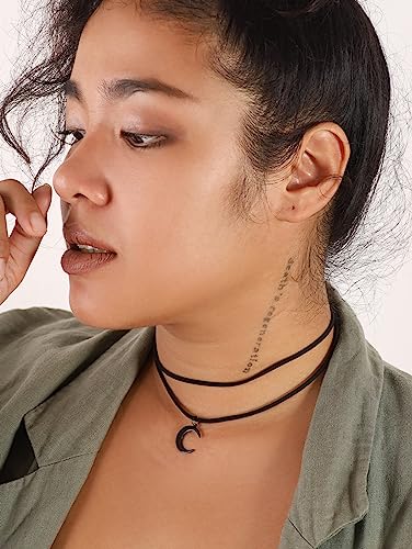 Sacina Gothic Boho Layered Black Crescent Moon Choker, Moon Necklace for Women, Gothic Emo Grunge Necklace, Goth Jewelry, Christmas Jewelry Gift for Women3