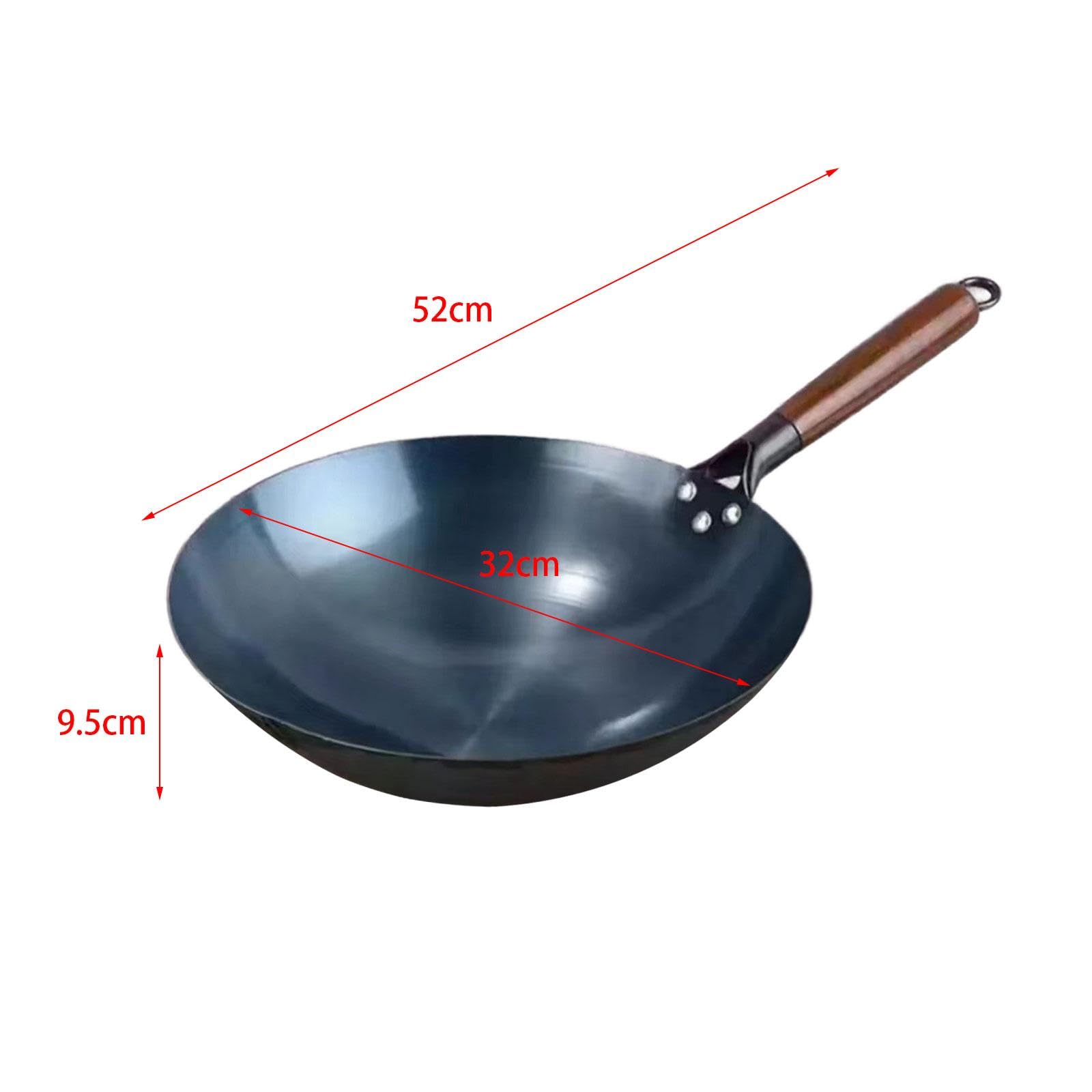 LOVIVER Padella Wok Wok Antiaderente Pentole a Gas Cottura Generale Padelle Wok Manico in Legno Ferro Wok a Fondo Tondo per Carne Toast Omelette Torte, 32 cm