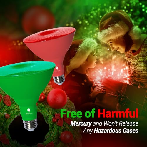 4 Pack BlueX LED Par38 Flood Green Red Light Bulb - 18W (120Watt Equivalent) - Dimmable - Green Red E26 LED Lights, Party Decoration, Porch, Home Christmess Lighting - Thumbnail 5