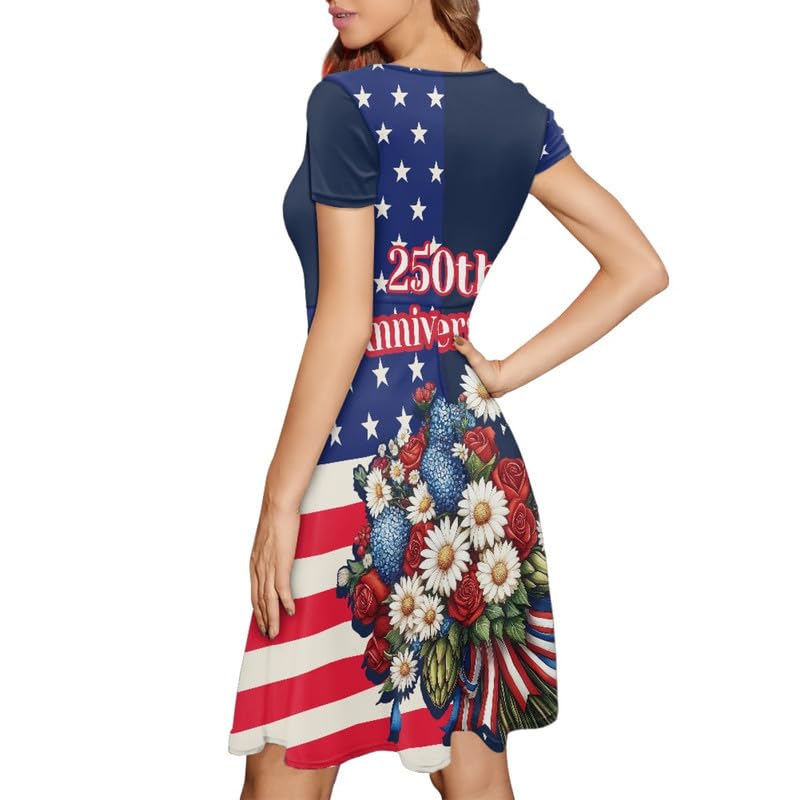 Image of Irisjudy T Shirt Dress for Women Short Sleeve Girls Short Sleeve Dress Plus Size, O Neck Knee Length Midi Dress for Ladies