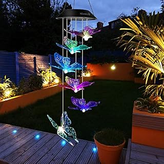 Mosteck Wind Chimes Outdoor, Solar Butterfly Wind Chimes Color Changing LED Mobile Wind Chime Make a Best Mothers Day Birthday Gift for Mum Grandma, Hanging Decorative Patio Lights for Yard