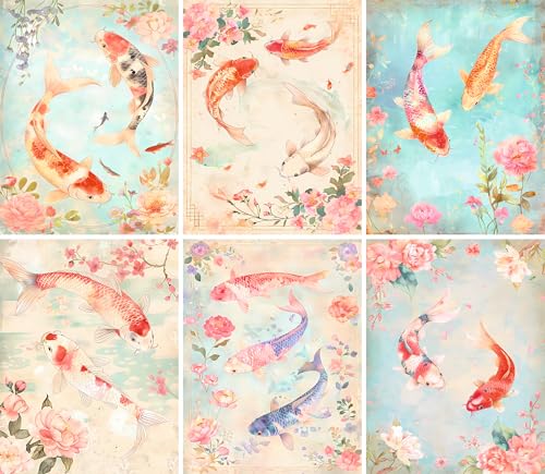 Koi Fish - Papel de arroz de 20 x 26,5 cm (6 hojas) - 6 papeles de decoupage para collage, medios mixtos, fabricación de tarjetas y manualidades, decoupage CRAFT KREATIVELY