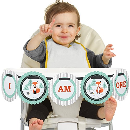 Big Dot of Happiness Mr. Foxy Fox 1rst Birthday Highchair Decor - I Am One - First Birthday High Chair Banner
