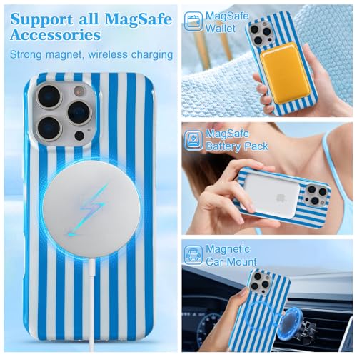 Coque iPhone 16 Pro Max MagSafe à rayures verticales bleu en TPU - 3