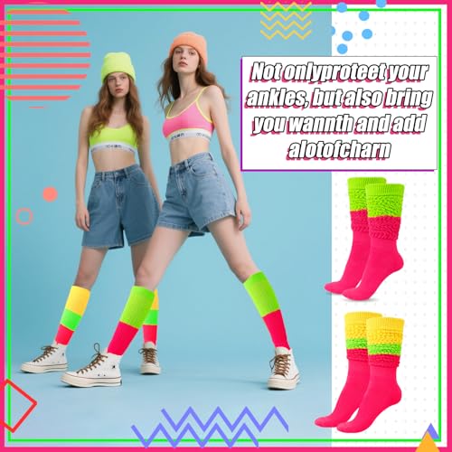Neon Slouch Socks,80s 90s outfits for women Soft Extra Long Scrunch Knee High Leg Warmers, Perfect for Party4