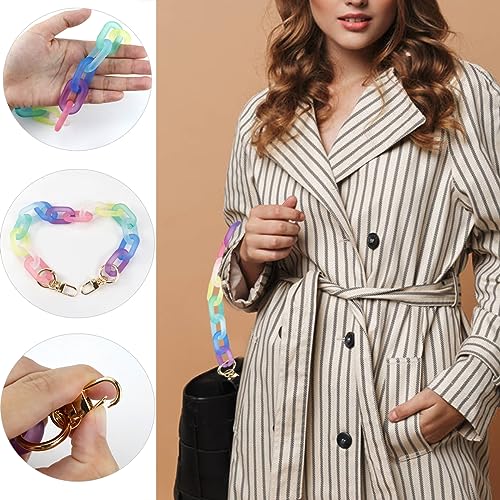 Image of Colorful Acrylic Chain Strap, Handbag Chain Replacement, Rainbow Resin Crossbody Bag Decoration Chain, Mini Clutch Bag Chain Strap (43CM)
