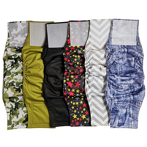 Image of Washable Male Dog Diapers(6 Pack), Reusable Male Dog Belly Bands (L-Waist 17.3~21.2inch)