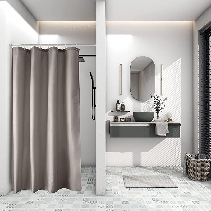 AooHome シャワーカーテン 目隠し 遮像 防カビ 防水 90cm幅 150cm丈 バス用品 ユニットバス ロング お風呂用カーテン 軽量 速乾 リング付き 無地 白 ブラウン
