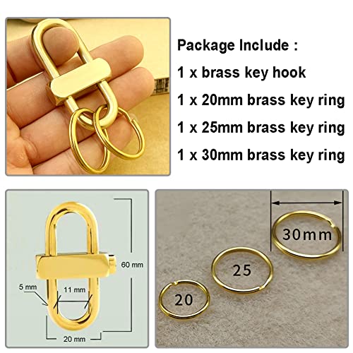 Ushinelit Brass Key Chain with 3 Rings and Locking Buckle