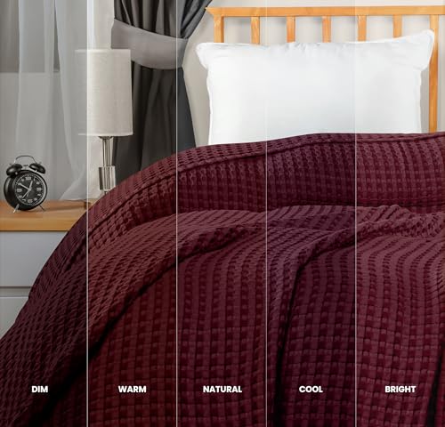 Image of Utopia Bedding 100% Cotton Waffle Weave Blanket King Size for Bed - Lightweight, Breathable Summer Blankets Soft and Cozy, Gifts for Women Home Room Decor (Burgundy, 90x108 Inch)