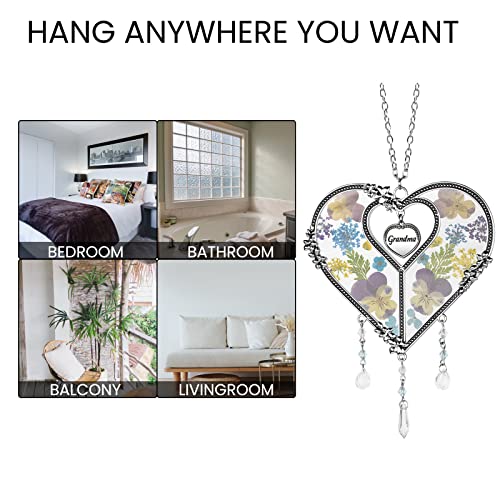 LARAINE Heart Suncatcher with Pressed Flower Wings Mom Mother's Day Love Glass Wind Chime Ornament Charm with Metal Heart Gifts for Mom Grandma Aunt Birthday (Grandma, Blue) - Image 7