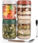 Overnight Oats Jar,Mason Jars,Overnight Oats Containers With Lids,16 OZ - Set Of 4,Chia Pudding Jars With Lids, Oatmeal Container To Go, With Spoon And Marker
