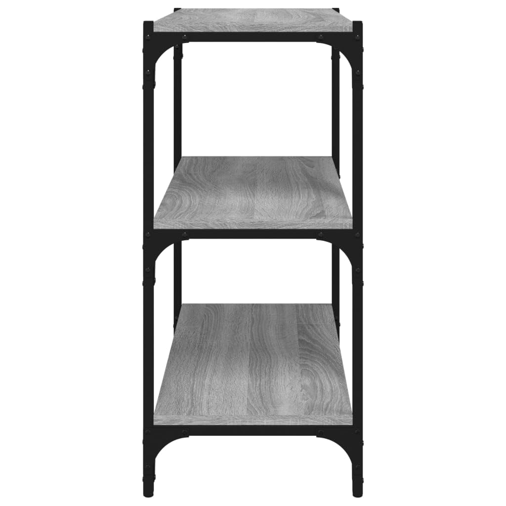 Bücherregal Grau Sonoma aus Holzwerkstoff und Stahl 60x33x70,5 cm mit 3 Ablagen Stauraum und Ablagefläche als Regal für Wohnzimmer, Büro, Schlafzimmer, modernes Regalsystem