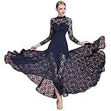 Cuál es la tela viscosa con spandex: descubre sus características y usos Vestido de baile moderno sexy for mujer, vestidos de salón de vals de manga larga, traje de fiesta de cóctel de baile social con empalme de encaje (Color : Blue, Size : XL)