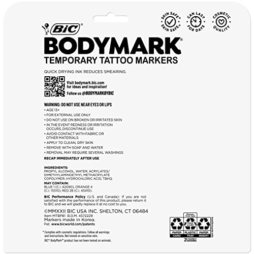 Bic Bodymark Temporary Tattoo Markers For Skin, Color Collection, Flexible Brush Tip, 8-Count Pack Of Assorted Colors, Skin-Safe*, Cosmetic Quality (Mtbp81-Ast), 1 Count (Pack Of 8) #TOP1