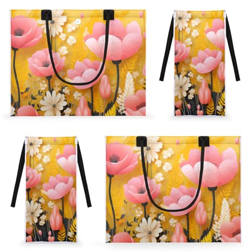 Pink Flower Yellow Plants Tote Bag for Women Large Beach Bag Reusable Tote Bags for Work Travel Beach Shopping 6