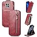 Yewos Coque Flip Compatible avec Moto G Power 2021,Étui Portefeuille Fermeture éclair Faux Cuir Fente pour Carte Poche Stand Vintage Durable Housse de Protection Antichoc-Rouge