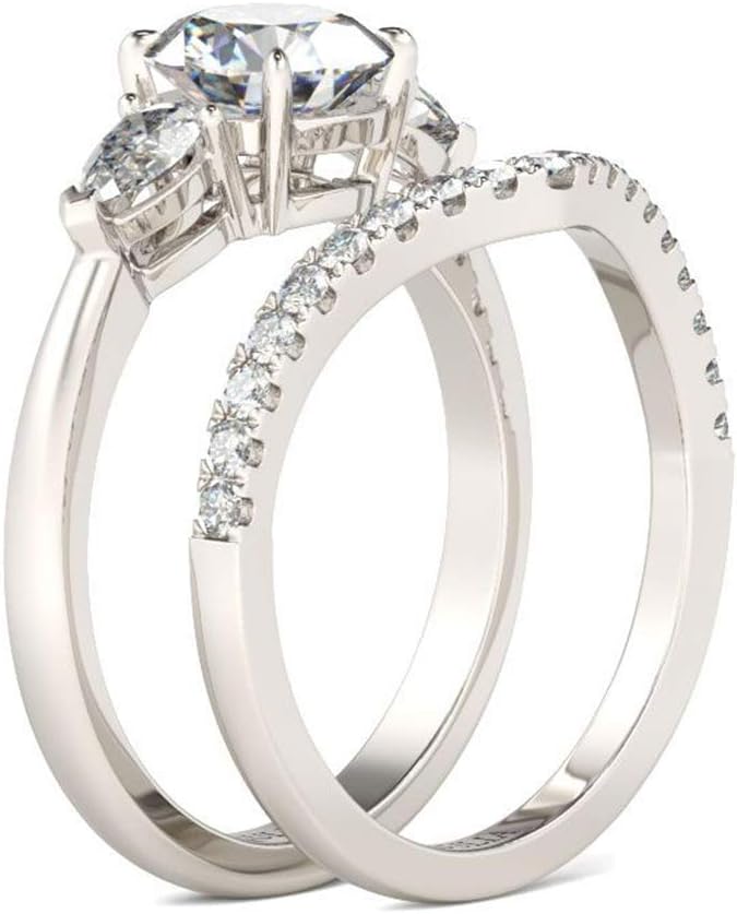 Jeulia 3.7 Carat Three Stone Wedding Ring Set 925 Silver Round Diamond Engagement Ring CZ Cucubic Zirconia Bridal Ring Set Anniversary Promise with Jewelry Gift Box